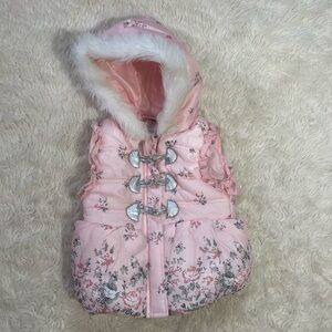 Little Lass Pink Floral Hooded Vest Puffer